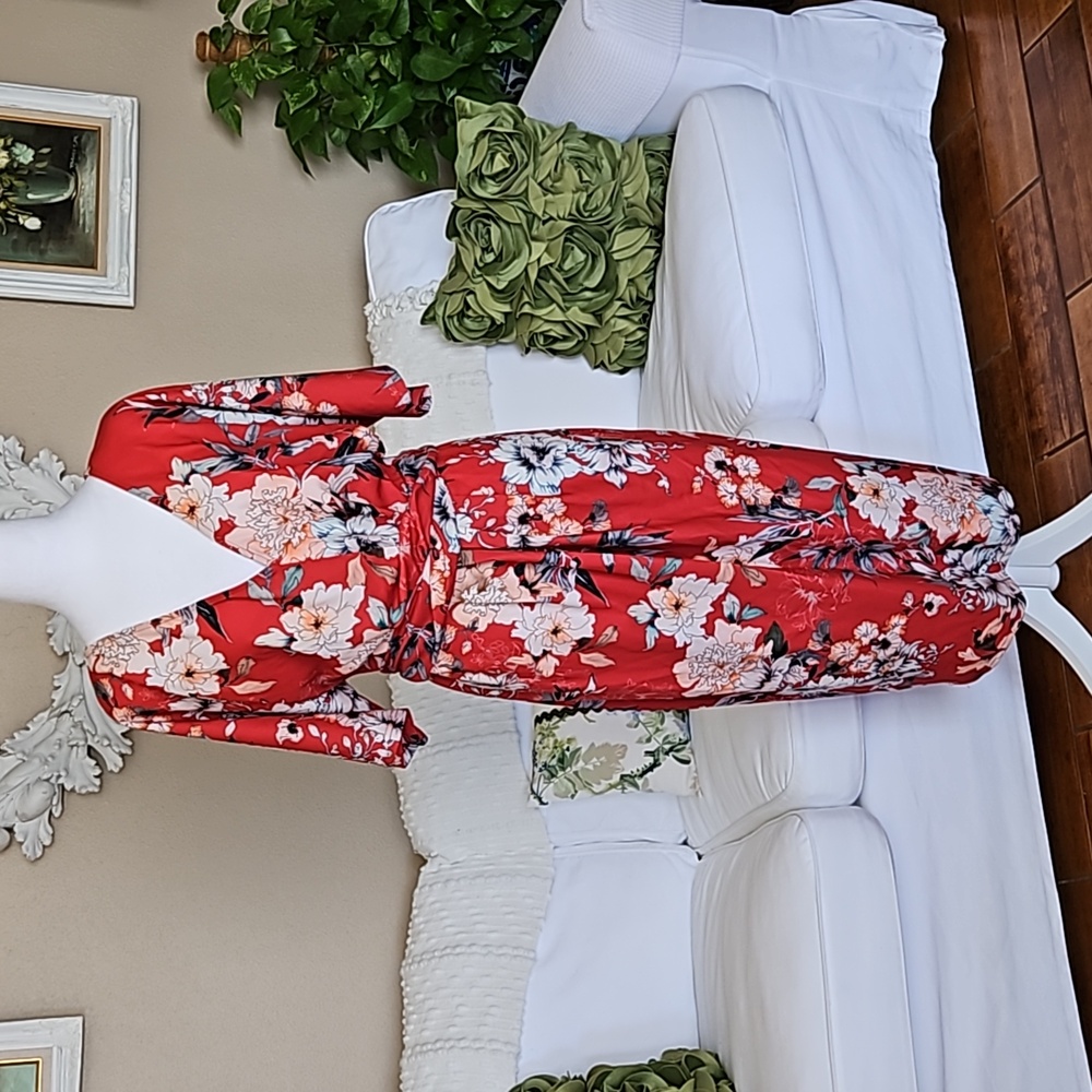 City Chic Vibrant Red Floral Midi Dress